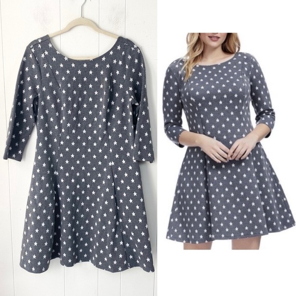 Modcloth Dresses & Skirts - MODCLOTH Mini Dress Women Sz XL Gray Star Print 3/4 Sleeve A-Line Sheath Pleated